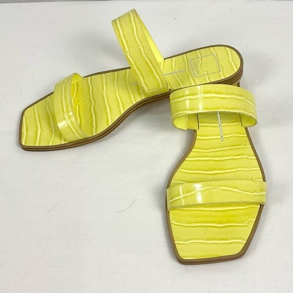 Dolce Vita Yellow Slide Sandal Isaac Flats Sz 9.5 Citron Croco Embossed - Picture 1 of 10